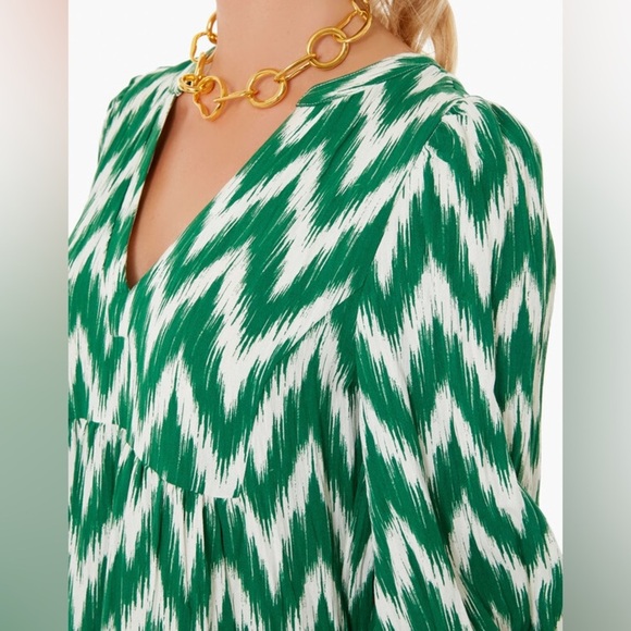 Tuckernuck Pomander Place Green Ikat Kenzo Dress V-neck Tiered Flowy A-line Sm - Picture 3 of 7